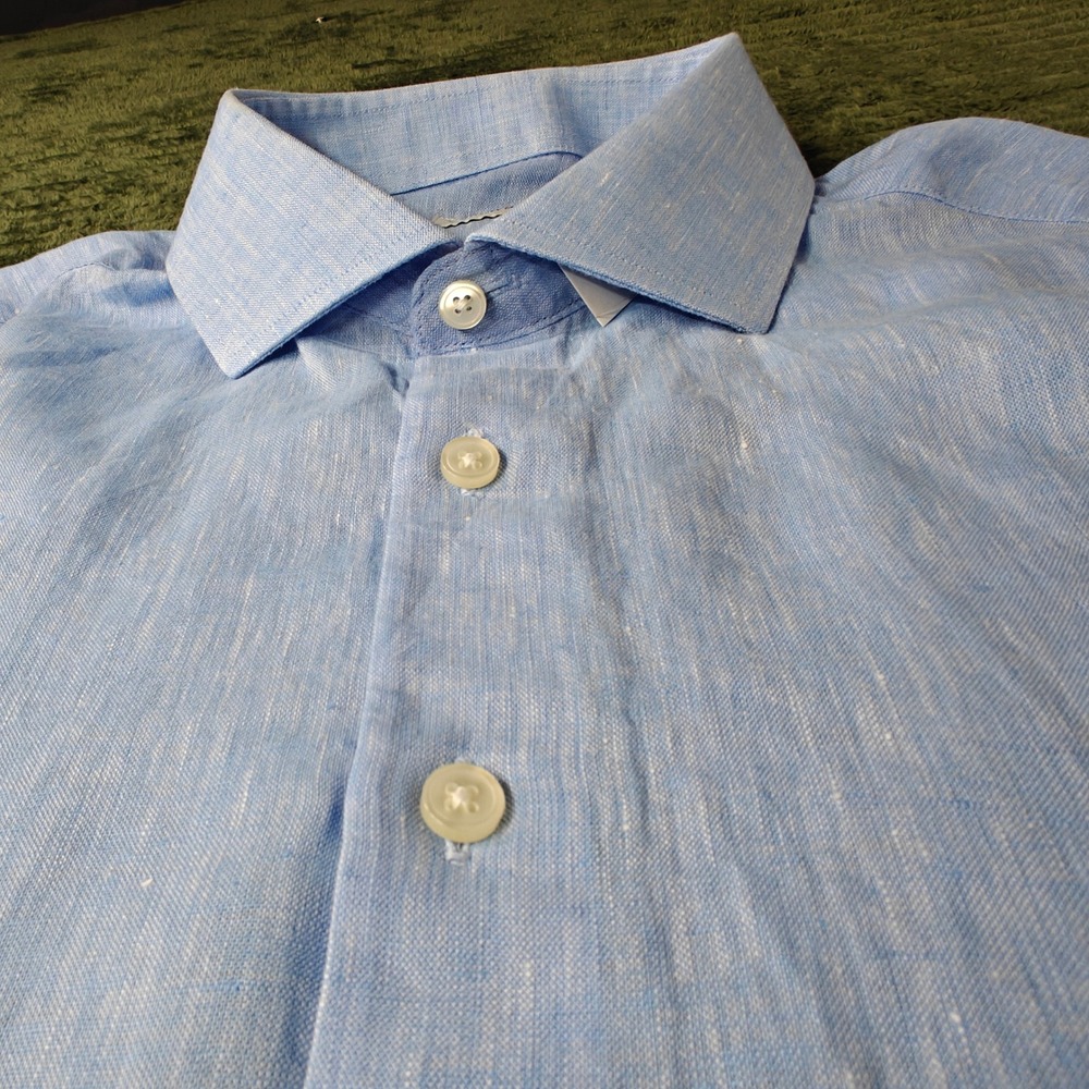 Collars & Co Mens Light Blue 100% Linen Long Sleeve Button Down Shirt Size L - Picture 4 of 15